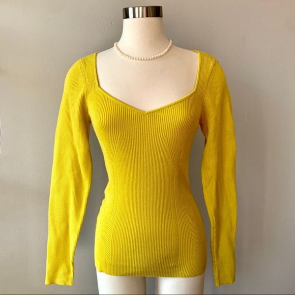 Anthropologie Citron Yellow Sweetheart Neckline Knit Long Sleeve Sweater size L - Picture 12 of 16